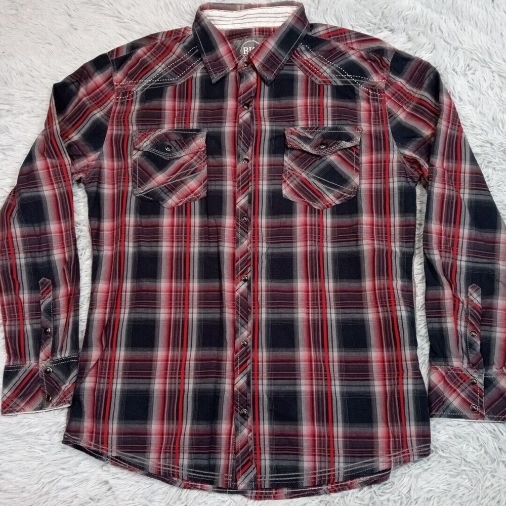 BKE Shirt Mens XXL Black Pearl Snap Western Chore Rancher Tailored Fit Preppy